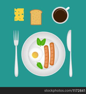 Breakfast food vector. Breakfast table in flat style