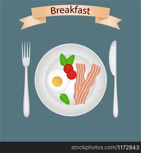 Breakfast food vector. Breakfast table in flat style