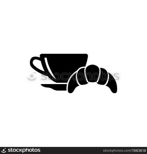 Breakfast Hot Coffee and Croissant. Flat Vector Icon illustration. Simple black symbol on white background. Breakfast Hot Coffee and Croissant sign design template for web and mobile UI element. Breakfast Hot Coffee and Croissant Flat Vector Icon