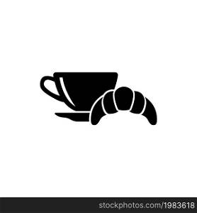 Breakfast Hot Coffee and Croissant. Flat Vector Icon illustration. Simple black symbol on white background. Breakfast Hot Coffee and Croissant sign design template for web and mobile UI element. Breakfast Hot Coffee and Croissant Flat Vector Icon