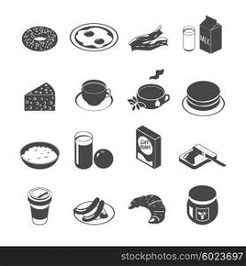 Breakfast Icon Set. Breakfast food and drinks icon set with coffee tea eggs monochrome vector illustration