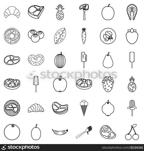 Breakfast icons set. Outline style of 36 breakfast vector icons for web isolated on white background. Breakfast icons set, outline style