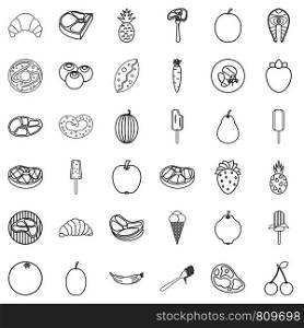 Breakfast icons set. Outline style of 36 breakfast vector icons for web isolated on white background. Breakfast icons set, outline style