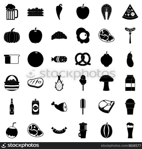 Breakfast icons set. Simple style of 36 breakfast vector icons for web isolated on white background. Breakfast icons set, simle style