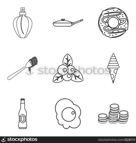 Breakfast in bed icons set. Outline set of 9 breakfast in bed vector icons for web isolated on white background. Breakfast in bed icons set, outline style