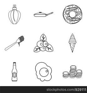 Breakfast in bed icons set. Outline set of 9 breakfast in bed vector icons for web isolated on white background. Breakfast in bed icons set, outline style