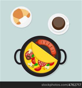 Breakfast Omelet with Sausage Icon in Modern Flat Style Vector Illustration EPS10. Breakfast Omelet with Sausage Icon in Modern Flat Style Vector I