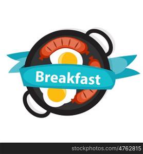 Breakfast Scrambled Eggs with Sausage Icon in Modern Flat Style Vector Illustration EPS10. Breakfast Scrambled Eggs with Sausage Icon in Modern Flat Style