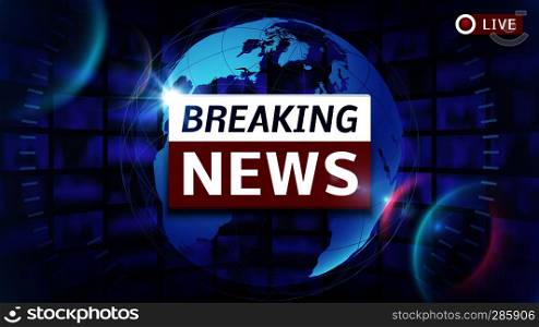 Breaking news broadcast vector futuristic background with world map. News broadcast and breaking news live illustration. Breaking news broadcast vector futuristic background with world map