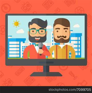 Breaking news in a televesion. Vector flat design illustration. Square layout.. Breaking news