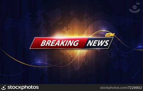 Breaking News template title with shadow on world map background for screen TV. vector design.