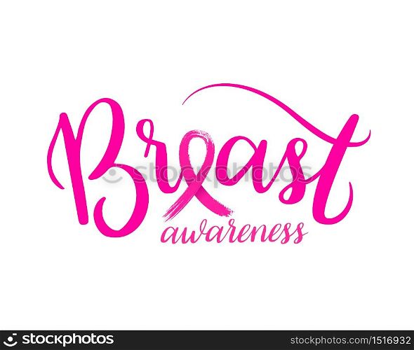 Breast Awareness Month Campaign design. Icon design with pink ribbon brush style. illustration isolated on white background.