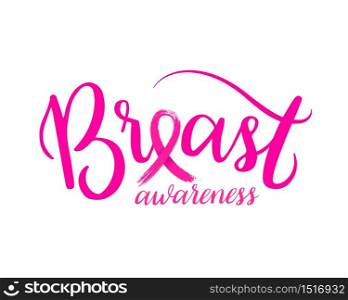Breast Awareness Month Campaign design. Icon design with pink ribbon brush style. illustration isolated on white background.
