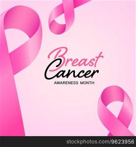 Breast cancer awareness c&aign banner background with pink ribbon. Light pink gradient background. Vector illustration.