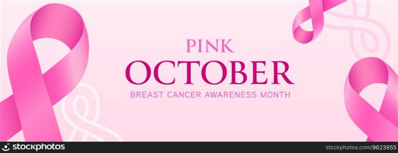 Breast cancer awareness campaign banner background with pink ribbon. Light pink gradient background. Vector illustration.