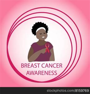 Breast cancer awareness infographics, vector illustration. Layout template. Health care and medical info. Breast cancer awareness infographics, vector illustration. Afroamerican character. Layout template. Health care and medical info