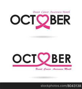 Breast cancer awareness logo design.Breast cancer awareness month icon.Realistic pink ribbon.Pink care logo.October word logo elements design.Vector illustration