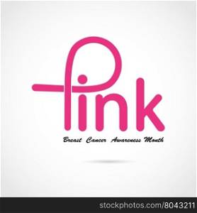 Breast cancer awareness logo design.Breast cancer awareness month icon.Realistic pink ribbon.Pink care logo.Pink word logo elements design.Vector illustration&#xA;
