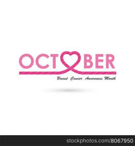 Breast cancer awareness logo design.Breast cancer awareness month icon.Realistic pink ribbon.Pink care icon.October word logo elements design.Vector illustration
