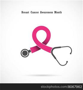 Breast cancer awareness logo design.Breast cancer awareness month icon.Realistic pink ribbon.Pink care logo.Vector illustration