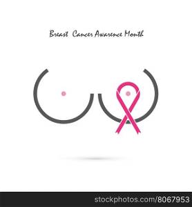 Breast cancer awareness logo design.Breast cancer awareness month icon.Realistic pink ribbon logo.Pink care logo.Vector illustration