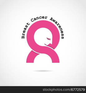 Breast cancer awareness logo design. Breast cancer awareness month icon.Realistic pink ribbon. Vector illustration