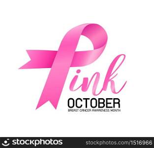 Breast Cancer Awareness Month Campaign design with pink ribbon. Icon design. Vector illustration isolated on white background.