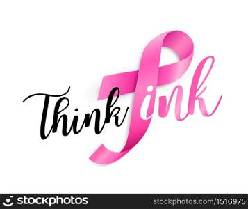 Breast Cancer Awareness Month Campaign design with pink ribbon. Think pink, icon design. Vector illustration isolated on white background.