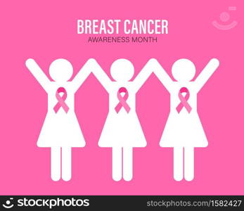 Breast Cancer Awareness Month Campaign. Women graphic with pink ribbon symbol. Vector illustration