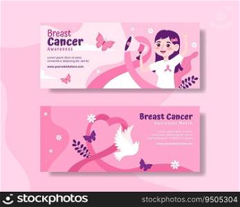 Breast Cancer Awareness Month Horizontal Banner Flat Cartoon Hand Drawn Templates Background Illustration