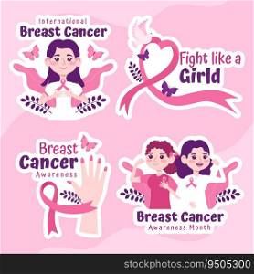 Breast Cancer Awareness Month Label Flat Cartoon Hand Drawn Templates Background Illustration