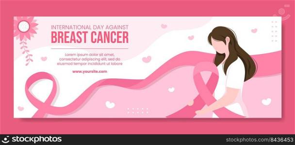 Breast Cancer Awareness Month Social Media Cover Template Flat Cartoon Background Vector Illustration