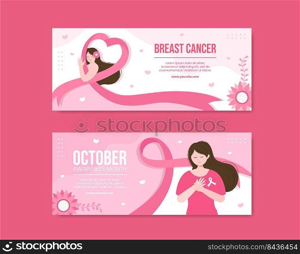 Breast Cancer Awareness Month Social Media Horizontal Banner Template Flat Cartoon Background Vector Illustration
