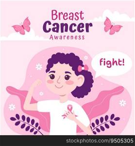 Breast Cancer Awareness Month Social Media Illustration Flat Cartoon Hand Drawn Templates Background