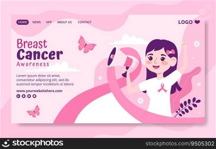 Breast Cancer Awareness Month Social Media Landing Page Cartoon Hand Drawn Templates Background Illustration