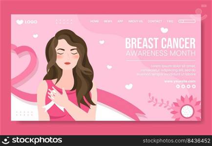 Breast Cancer Awareness Month Social Media Landing Page Template Flat Cartoon Background Vector Illustration