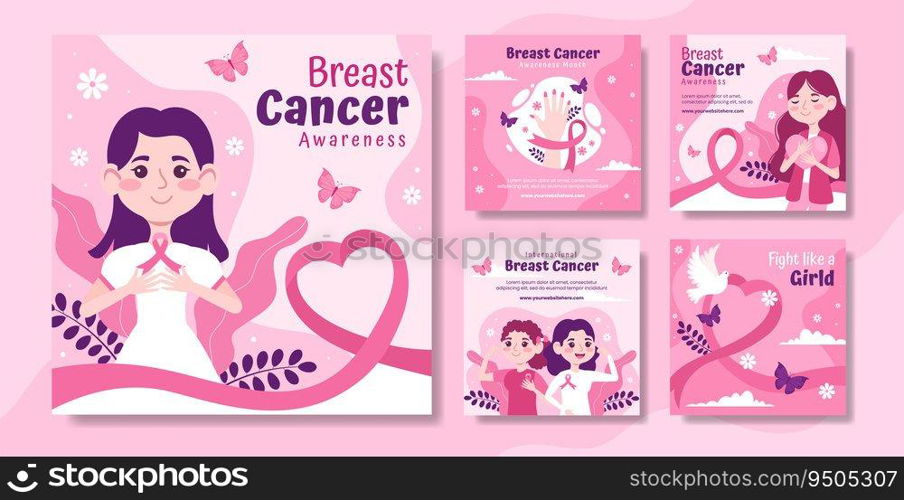 Breast Cancer Awareness Month Social Media Post Flat Cartoon Hand Drawn Templates Background Illustration