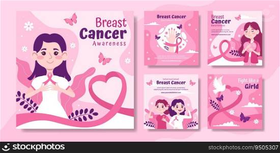 Breast Cancer Awareness Month Social Media Post Flat Cartoon Hand Drawn Templates Background Illustration