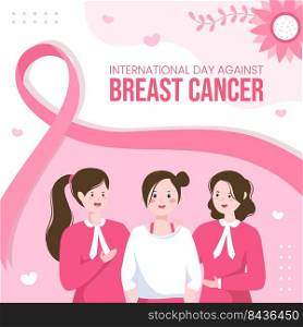 Breast Cancer Awareness Month Social Media Template Flat Cartoon Background Vector Illustration
