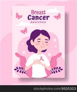 Breast Cancer Awareness Month Vertical Poster Flat Cartoon Hand Drawn Templates Background Illustration