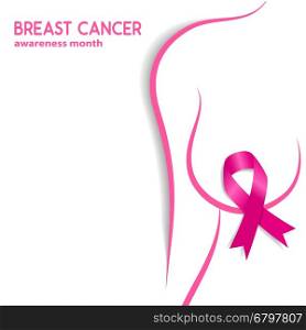 breast cancer awareness month. Woman silhouette with breast cancer awareness ribbon. Vector illustration