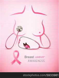 Breast cancer awareness pink background. Vector.