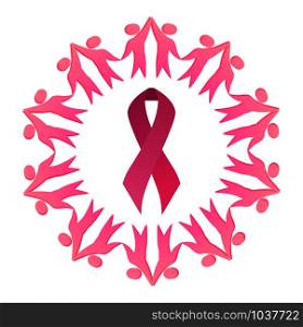 Breast cancer awareness. Pink ribbon in the frame of dancing people. Unity. Vector element for cards, banners, flyers and your design.. Breast cancer awareness. Pink ribbon in the frame of dancing people. Unity.