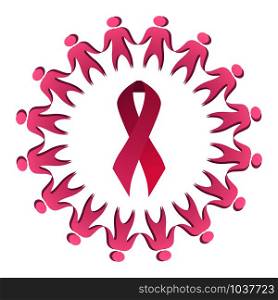Breast cancer awareness. Pink ribbon in the frame of dancing people. Unity. Vector element for cards, banners, flyers and your design.. Breast cancer awareness. Pink ribbon in the frame of dancing people. Unity.