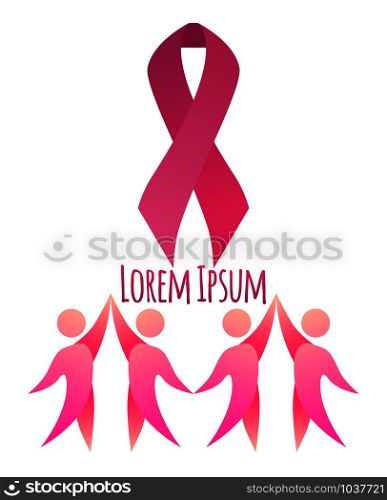Breast cancer awareness. Pink ribbon with dancing people. Unity. Vector element for cards, banners, flyers and your design.. Breast cancer awareness. Pink ribbon with dancing people. Unity.