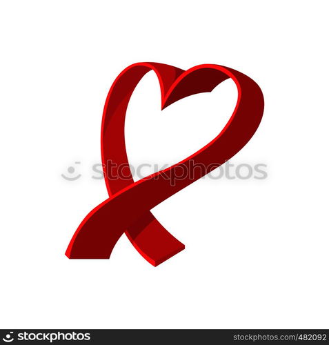 Breast cancer cartoon icon. Ribbon in the shape of the heart on a white . Breast cancer cartoon icon