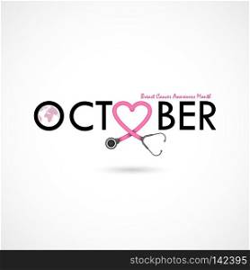 Breast Cancer October Awareness Month C&aign Background.Women health vector design.Breast cancer awareness logo design.Breast cancer awareness month icon.Realistic pink ribbon.Pink care logo.Vector illustration