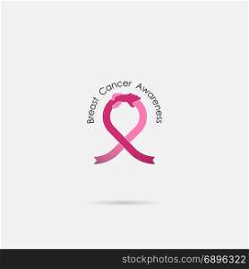 Breast Cancer October Awareness Month Campaign Background.Women health vector design.Breast cancer awareness logo design.Breast cancer awareness month icon.Realistic pink ribbon.Vector illustration