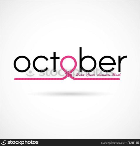 Breast Cancer October Awareness Month Typographical C&aign Background.Women health vector design.Breast cancer awareness logo design.Breast cancer awareness month icon.Realistic pink ribbon.Pink care logo.Vector illustration