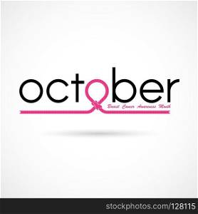 Breast Cancer October Awareness Month Typographical C&aign Background.Women health vector design.Breast cancer awareness logo design.Breast cancer awareness month icon.Realistic pink ribbon.Pink care logo.Vector illustration